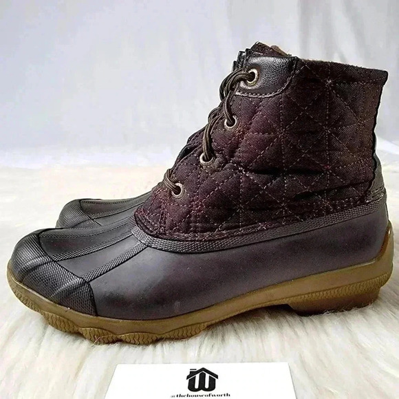 Rare Sperry Saltwater Burgundy & Brown Duck Boots - 6 - Picture 2 of 9